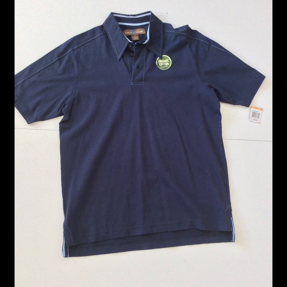 New Men’s Polo Shirt Collar Organic Cotton Short Sleeve Blue New with Tags S